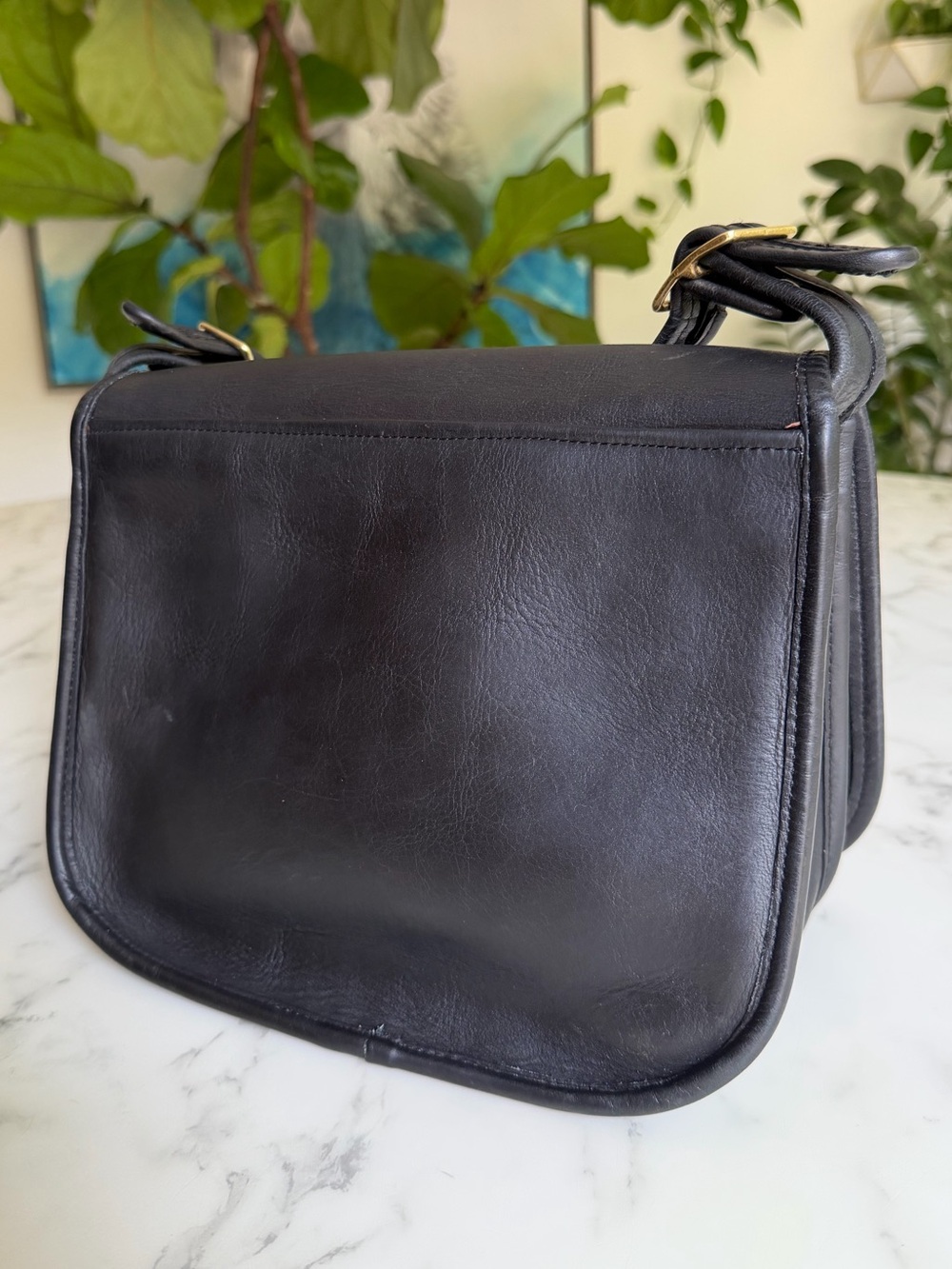 COACH Vintage NYC Classic Shoulder Bag 9170 Black Leather Brass Flap 80's USA - Picture 5 of 16